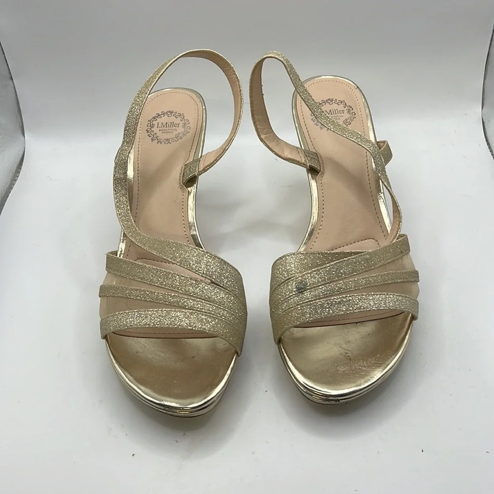 I Miller Beautiful Shoes Heels Strappy Sandals Gold Glitter Shimmer Womens 8 M